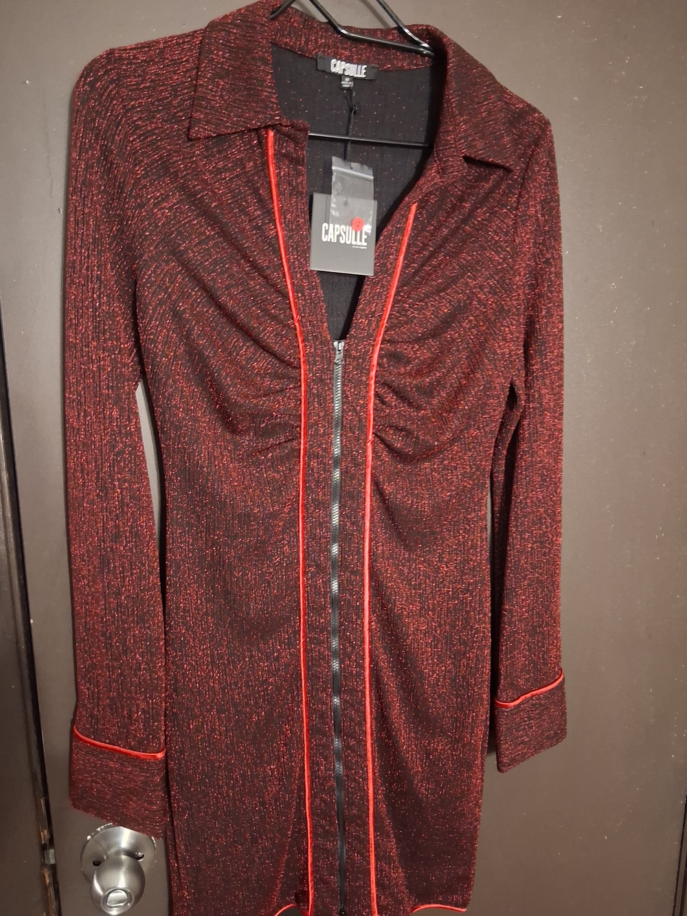 ‼️SOLD‼️CAPSULE Sparkle Red Zip Front Dress